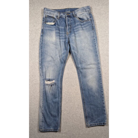 MNML Other - MNML‎ Men Jeans 34x31 Slim Straight Distressed Whiskering Button Fly Light Wash